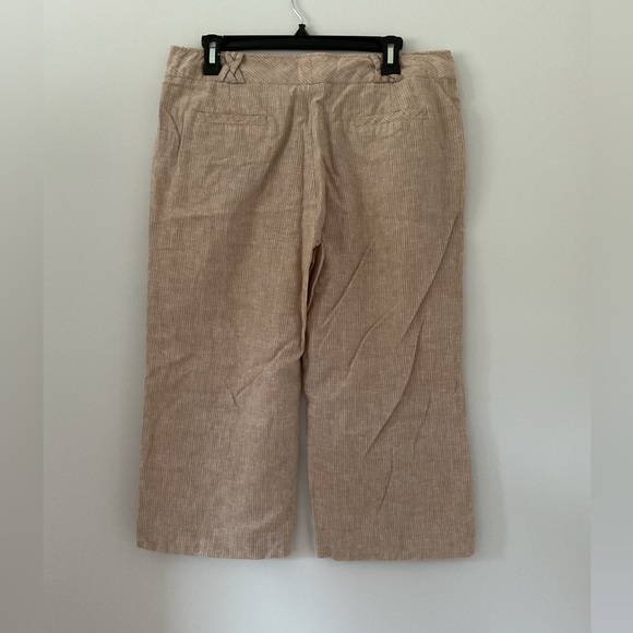 Larry Levine Linen Blend Tan & White Pinstripe Pants Size 12 Cropped Capri - Picture 2 of 8